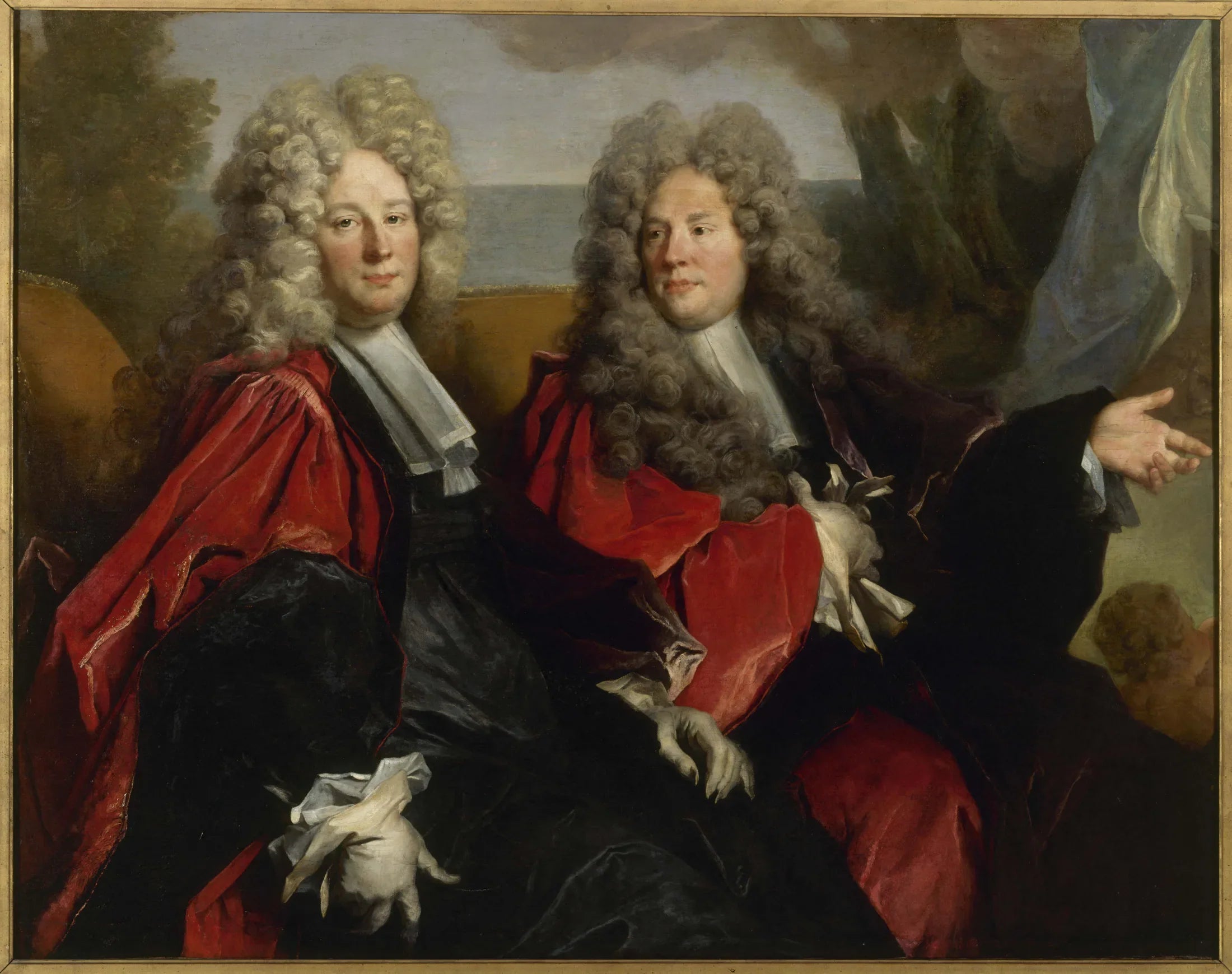 Portrait de deux échevins en fonction en 1702 : Hugues Desnotz, à droite, et un inconnu, supposé Boutet, à gauche (fragment) - Nicolas de Largillière image 1 copie peinte à la main à l’huile