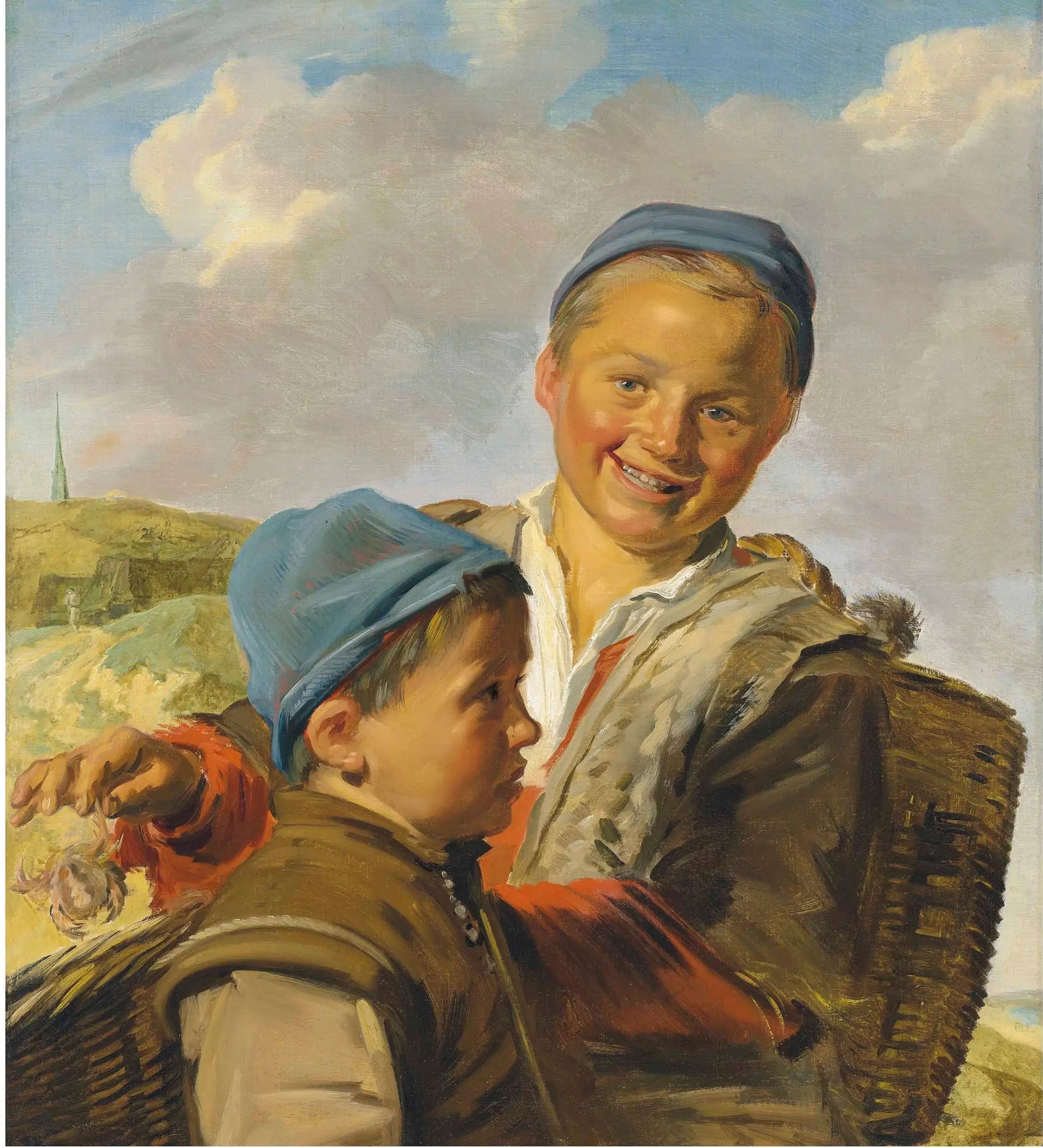 Portrait de deux garçons pêcheurs, l'un tenant un crabe - Frans Hals image 1 reproduction artisanale de tableau
