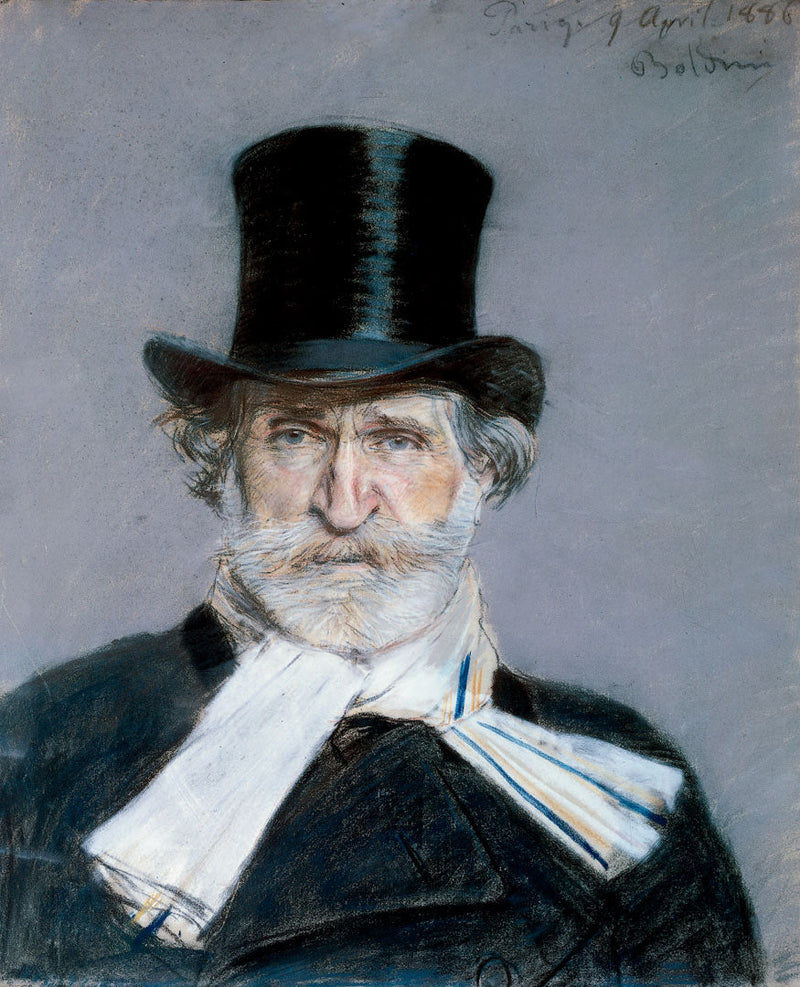ภาพเหมือนของ Giuseppe Verdi สวมผ้าพันคอสีขาวและหมวกทรงสูง - Giovanni Boldini