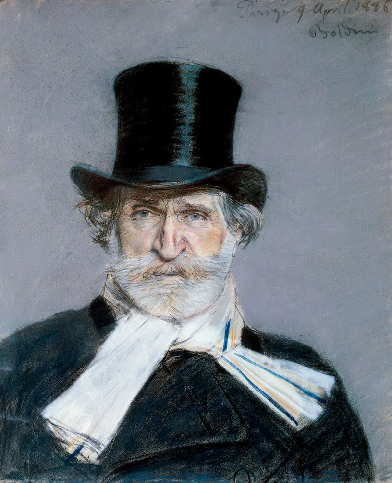 ภาพเหมือนของ Giuseppe Verdi สวมผ้าพันคอสีขาวและหมวกทรงสูง - Giovanni Boldini