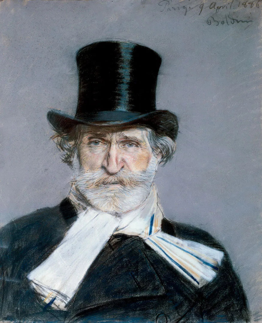 ภาพเหมือนของ Giuseppe Verdi สวมผ้าพันคอสีขาวและหมวกทรงสูง - Giovanni Boldini