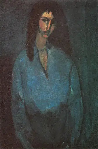 Portrait de jeune fille à la blouse bleue - Amedeo Modigliani image 1 reproduction de peinture à l’huile