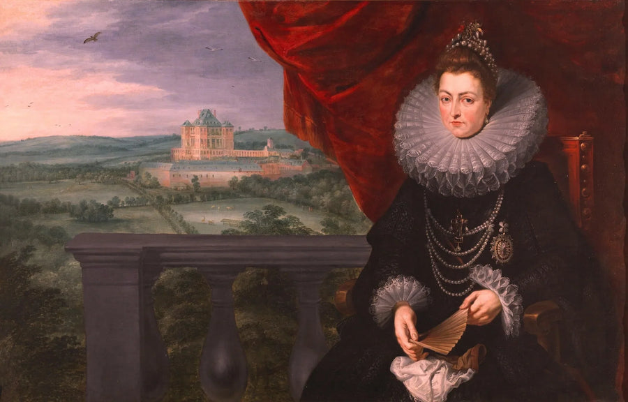 Portrait de l'infante Isabelle avec le château de Mariement en arrière-plan - Jan Brueghel l'Ancien