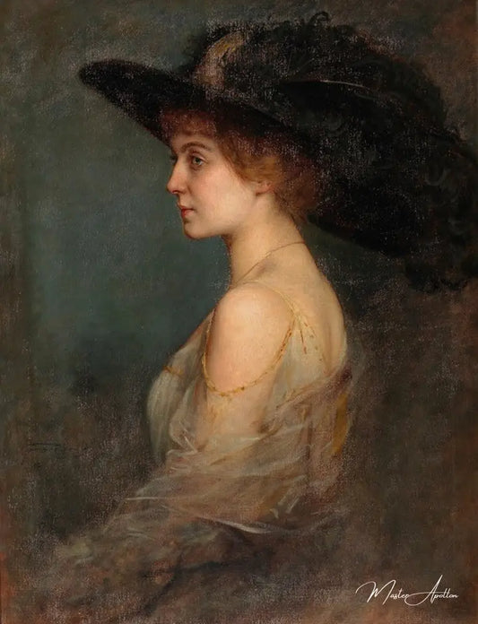 Portrait de profil d’une dame avec un grand chapeau à plumes - Arthur von Ferraris Reproductions de tableaux à la