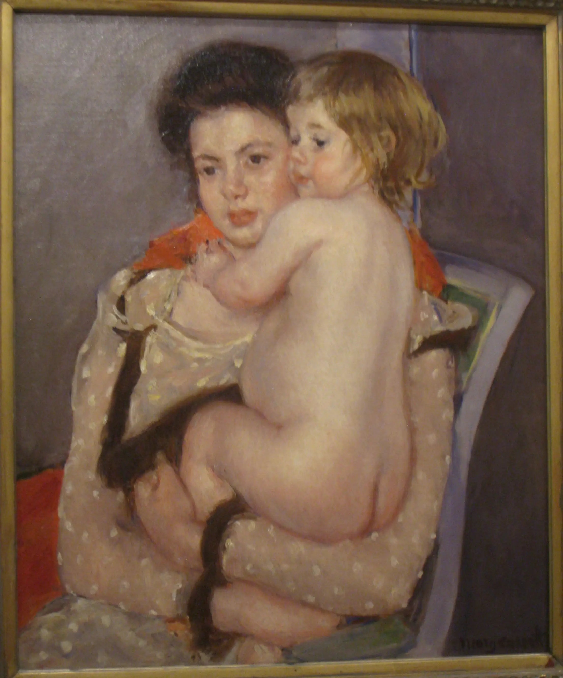 Portrait de Reine LeFebvre tenant un bébé nu - Mary Cassatt image 1 reproduction artisanale de tableau