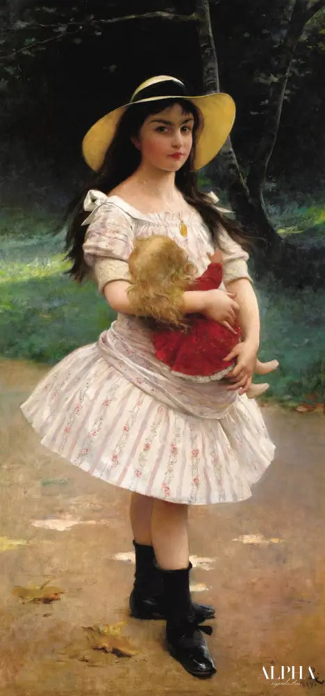 Portrait d'une jeune fille avec une poupée, 1889 - Lionel Royer - Reproductions de tableaux et peintures haut de gamme