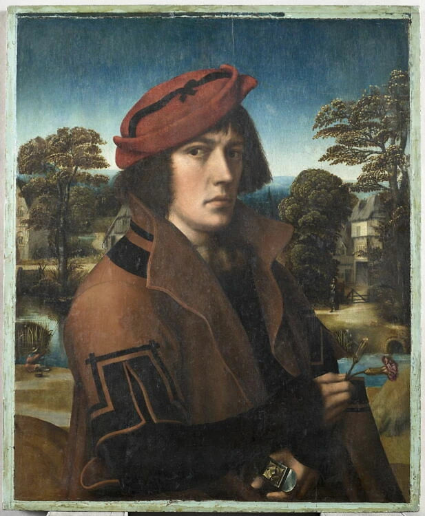 Portrait d'un homme tenant deux œillets - Artiste inconnu