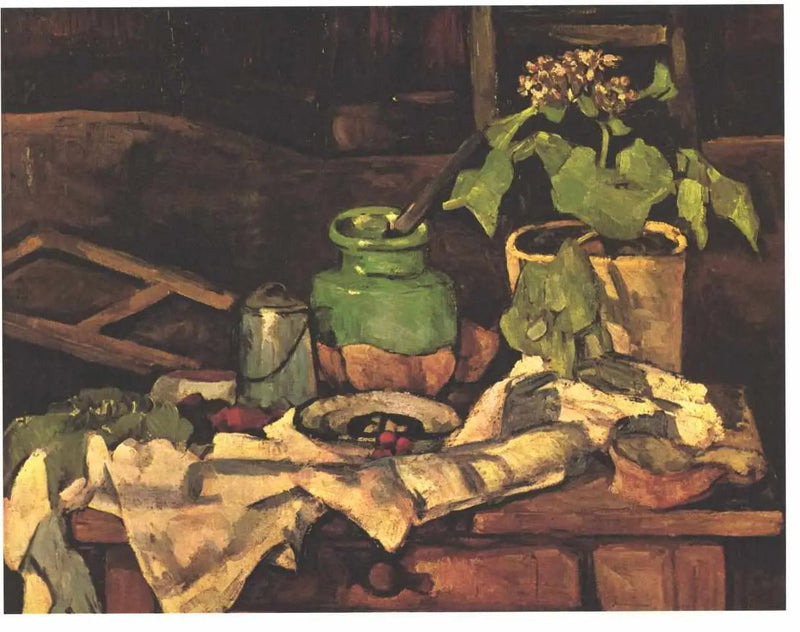 กระถางดอกไม้บนโต๊ะ - Paul Cézanne