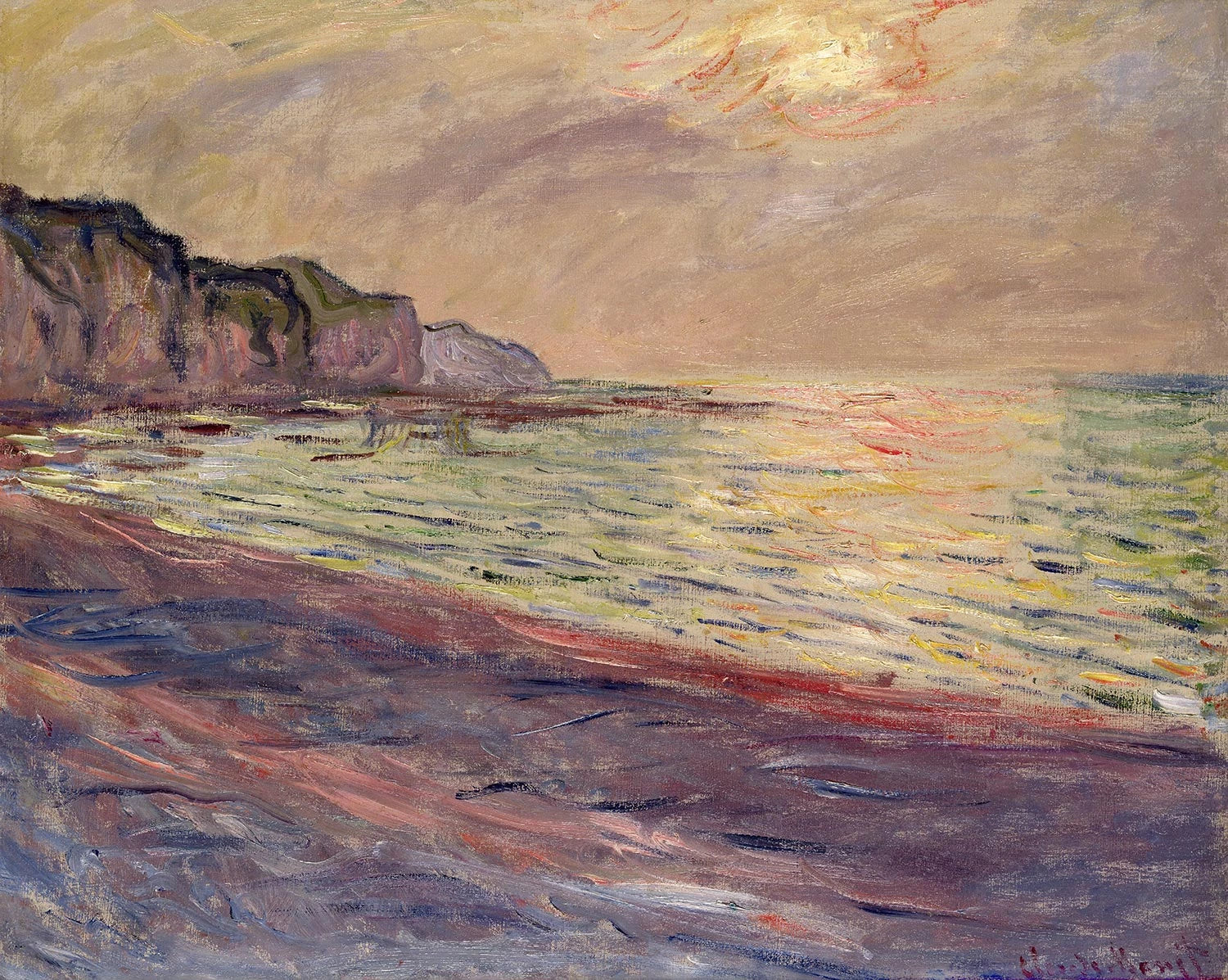 La Plage à Pourville, soleil couchant de Claude Monet, 1882 – Musée Marmottan Monet 5008, Wildenstein 777