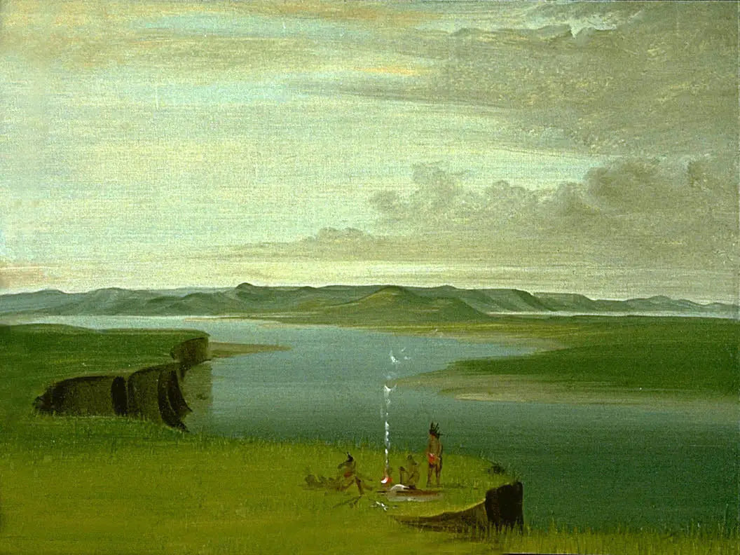 Prairie Bluffs au lever du soleil, près de l'embouchure de la rivière Yellowstone - George Catlin image 1 reproduction artisanale de tableau