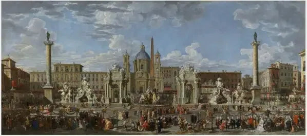 Préparatifs pour célébrer la naissance du Dauphin de France sur la Piazza Navona - Giovanni Paolo Panini image 1 reproduction artisanale de tableau
