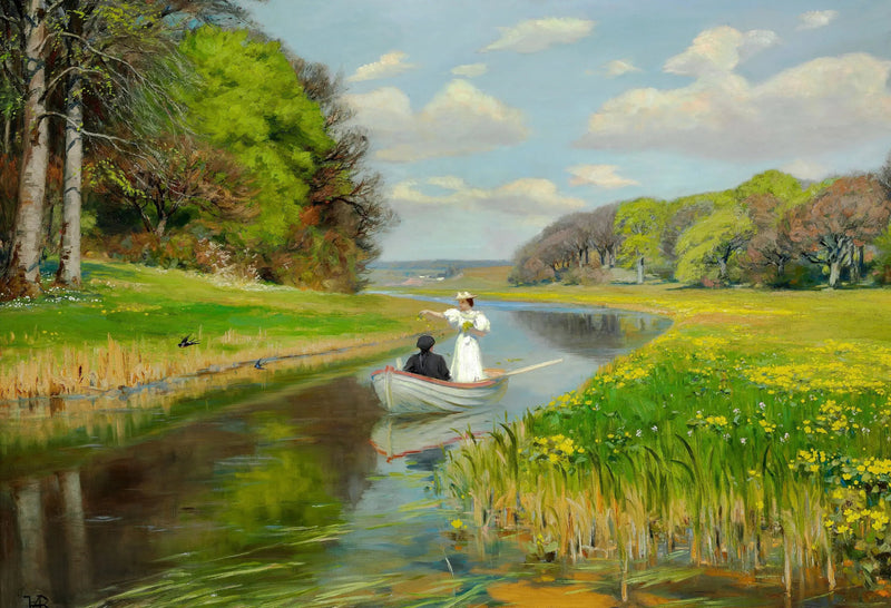 ฤดูใบไม้ผลิ. คู่หนุ่มสาวในเรือในออดินเซ - H. A. Brendekilde