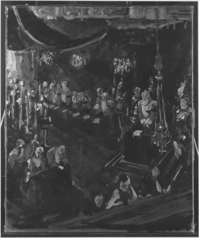 Prinzregent Luitpold im Betstuhl unter Baldachin in Kerzenbeleuchtung - Max Slevogt image 1 reproduction d’œuvre d’art à l’huile