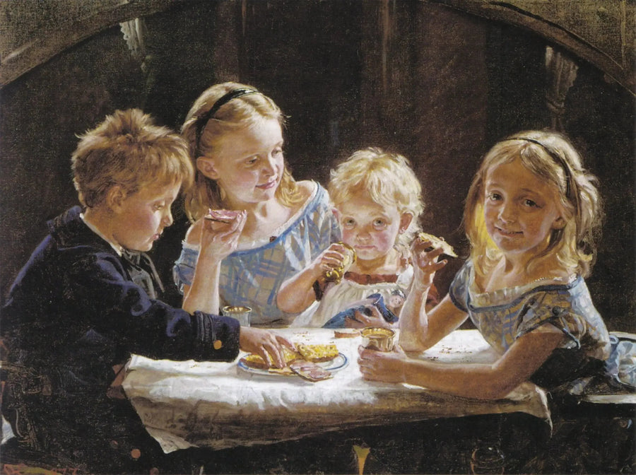 เด็กสี่คนกำลังรับประทานอาหารกลางวัน - Peder Severin Krøyer