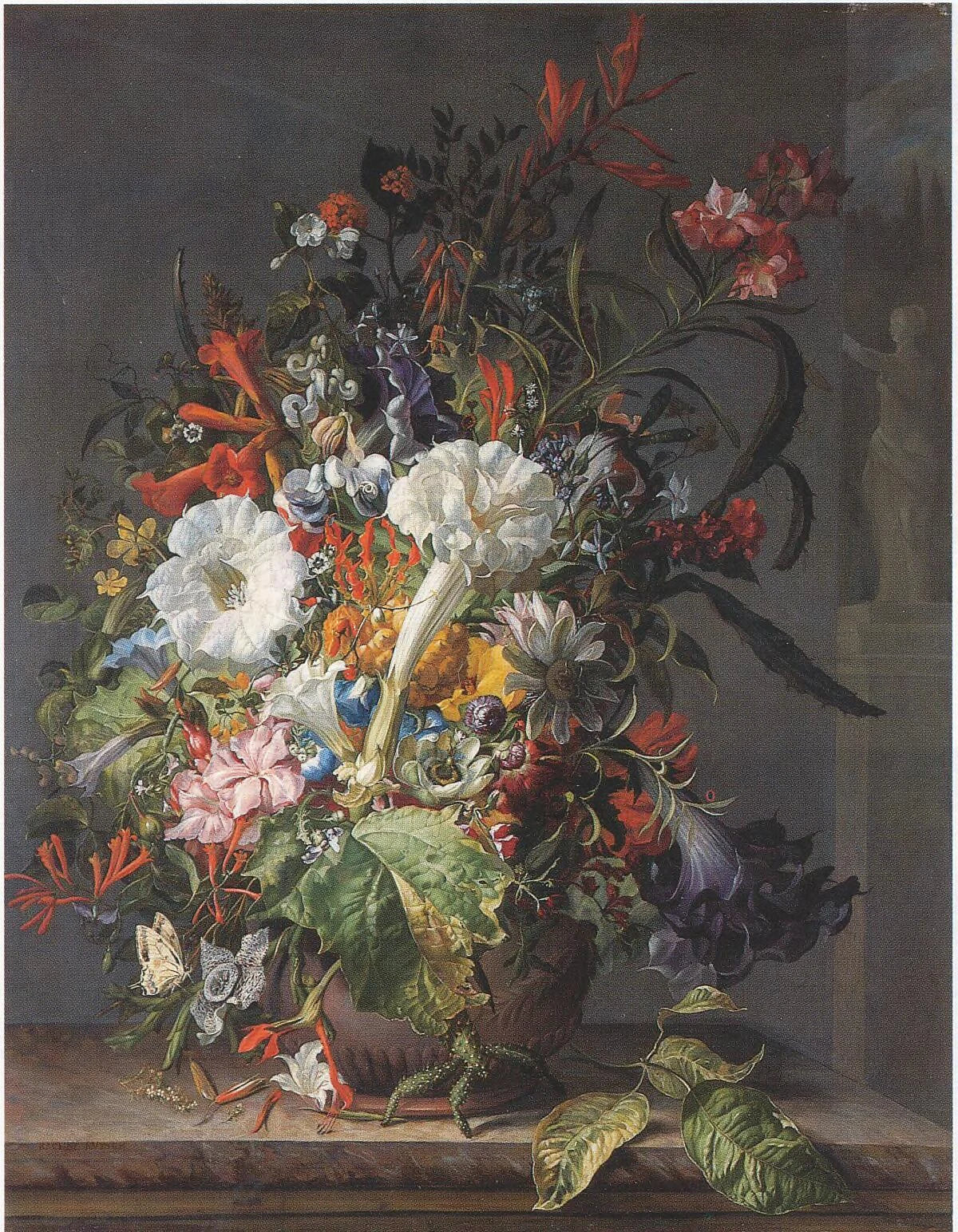 Chèvrefeuille, pois de senteur et ananas dans une urne de Böttger, peinture de Rachel Ruysch