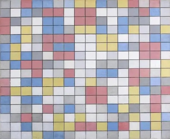 Rastercompositie 9: แดมบอร์ดคอมโพสิตมีสีที่แตกต่างกัน - Piet Mondrian