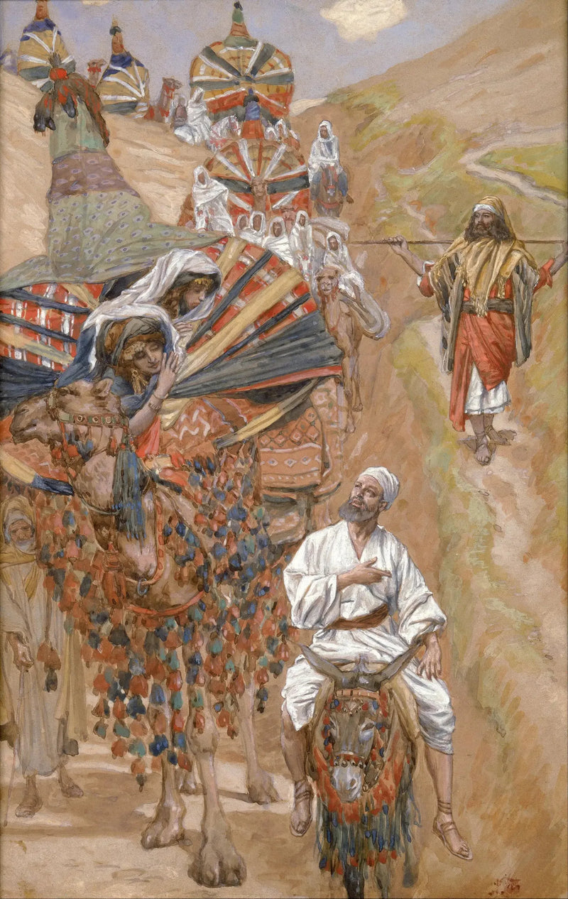 Rebecca rencontre Isaac en chemin - James Tissot
เรเบคกา พบอิซัคบนทาง - เจมส์ ทิสโซต์