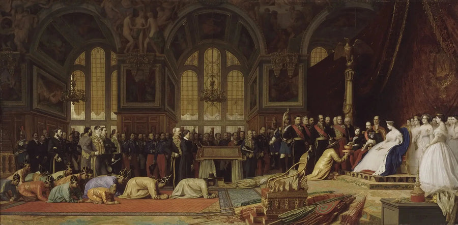 การต้อนรับทูตสยามโดยจักรพรรดิ์นโปเลียนที่ 3 ณ พระราชวังฟงแตนโบล วันที่ 27 มิถุนายน 1861 - ฌอง-เลออง แชร์ออม
