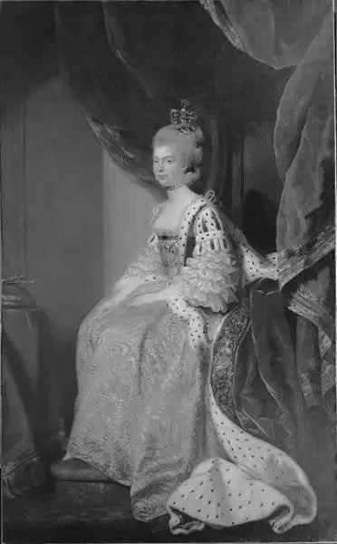 Reine Charlotte-Sophie de Mecklembourg-Strelitz. Épouse de George III. - Joshua Reynolds image 1 reproduction artisanale de tableau