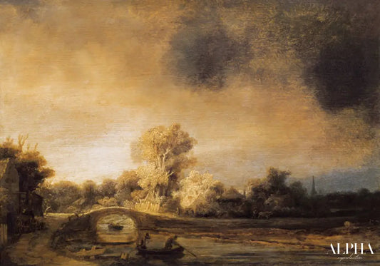 Rembrandt, Paysage avec pont de pierre - Rembrandt van Rijn - Reproductions de tableaux et peintures haut de gamme