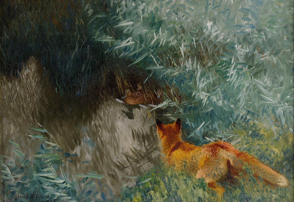 Renard à l'affût au bord de l'eau - Bruno Liljefors image 1 reproduction de peinture à l’huile