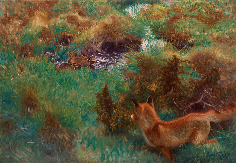 Renard à l'affût de canards sauvages - Bruno Liljefors