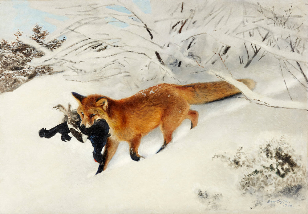 Renard dans un paysage enneigé - Bruno Liljefors image 1 copie de tableau peinte à la main