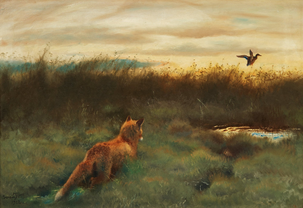 Renard et canard - Bruno Liljefors image 1 reproduction artisanale de tableau