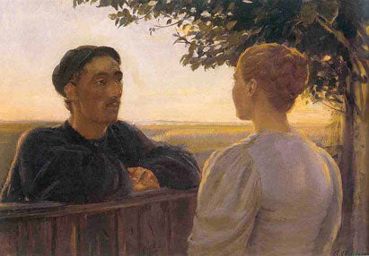 พบปะในยามค่ำคืนใกล้รั้วสวน - Anna Ancher