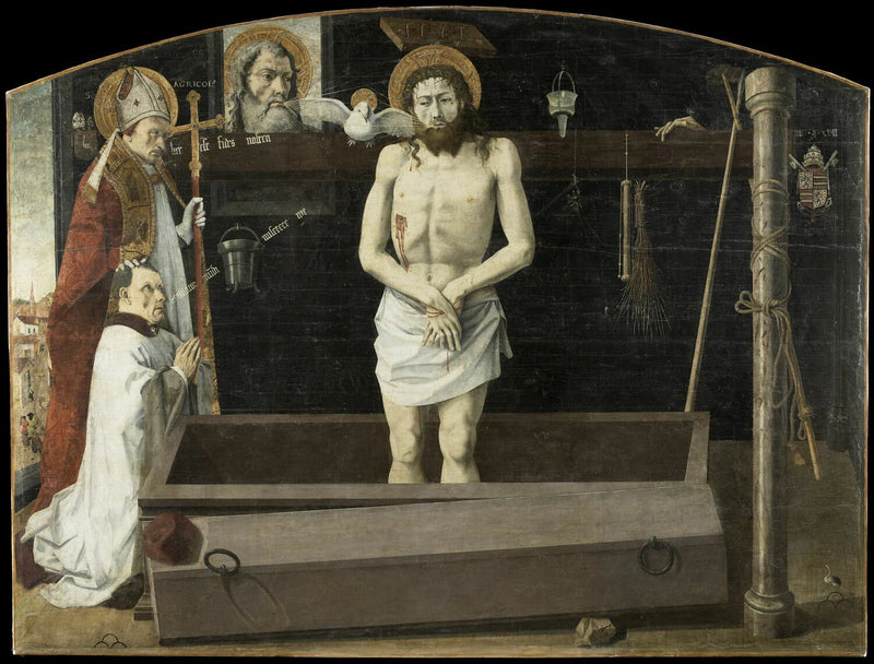 Retable de Boulbon. La Trinité avec le Christ de douleur, debout dans le tombeau, et saint Agricol présentant un donateur - Artiste inconnu