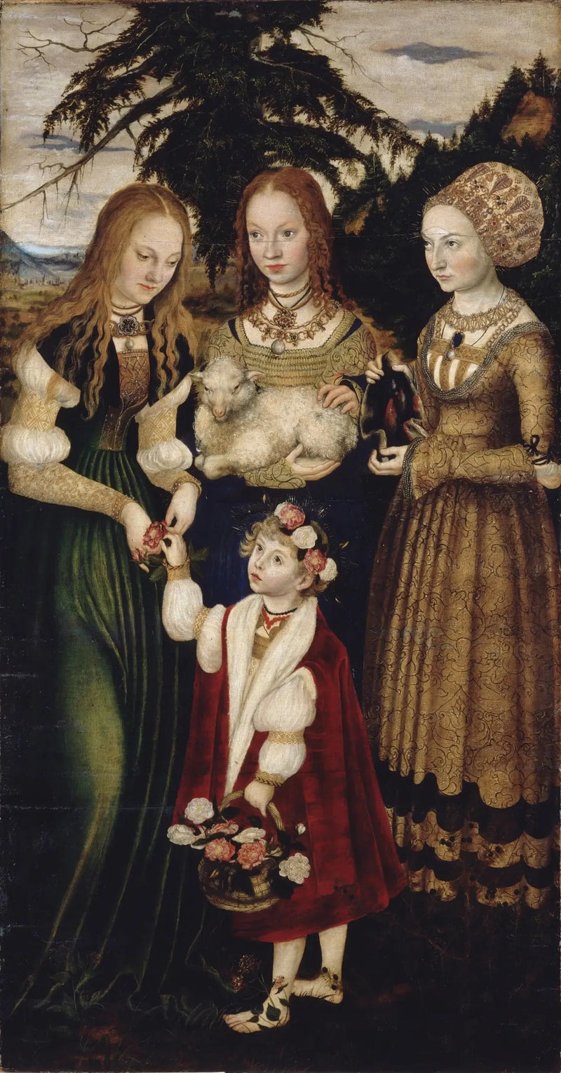 แท่นบูชาการสังเวยของนักบุญ Catherine: นักบุญ Dorothée, นักบุญ Agnès, นักบุญ Cunégonde [ปีกซ้าย, ด้านหน้า] - Lucas Cranach the Elder