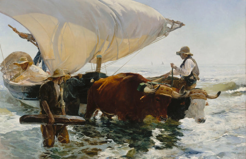 การกลับจากการตกปลา: การลากเรือ - Joaquín Sorolla