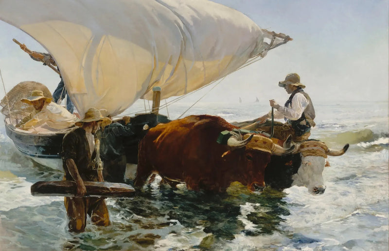 การกลับจากการตกปลา: การลากเรือ - Joaquín Sorolla