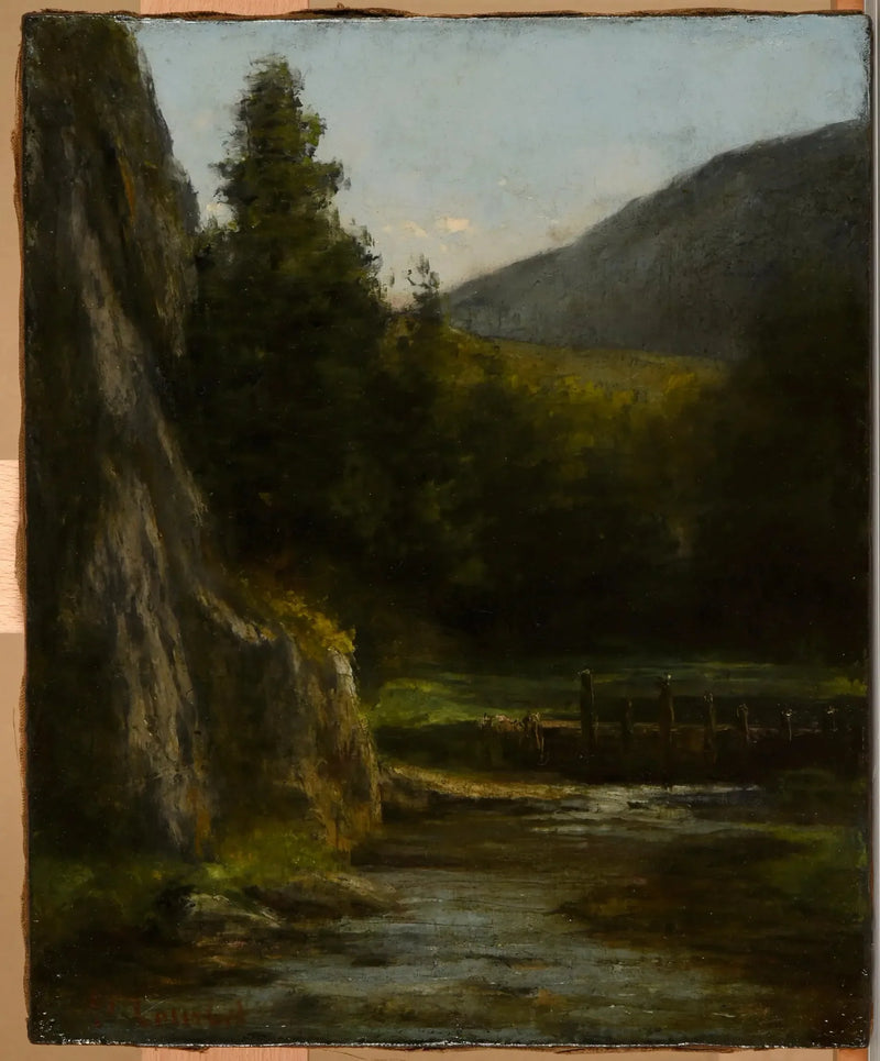 หิน, ต้นสน, ลำธาร - Gustave Courbet
