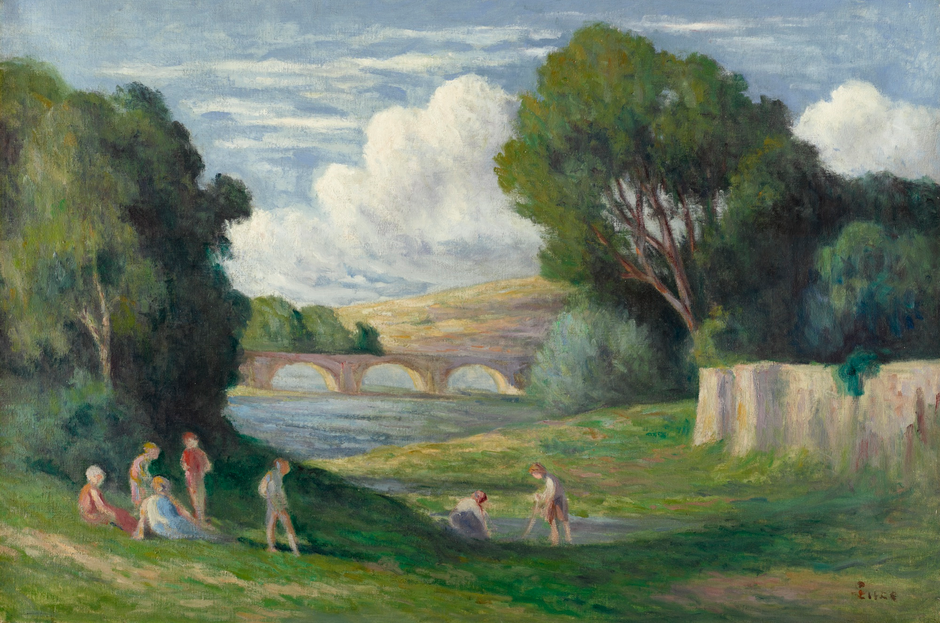 Rolleboise, baigneurs près du bras de la Seine - Maximilien Luce image 1 tableau peint à l’huile sur toile