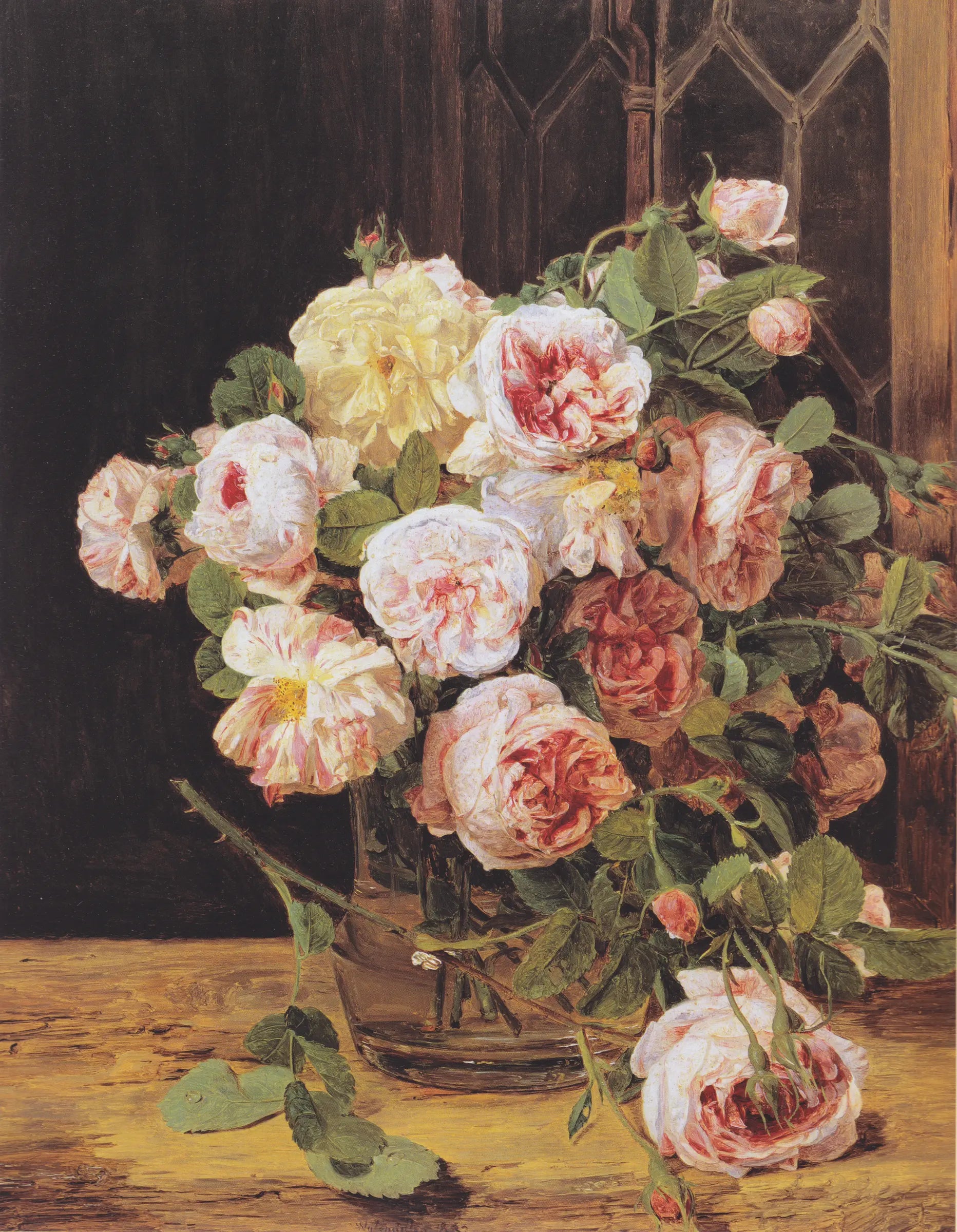 Bouquet de roses at the window de Ferdinand Georg Waldmüller