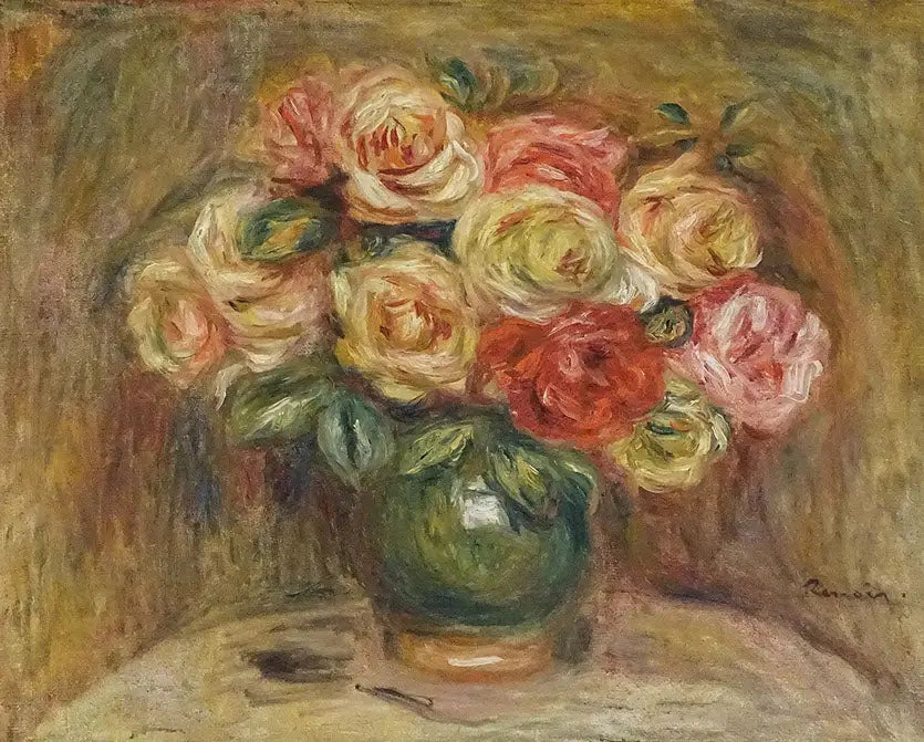 Roses dans un vase - Pierre-Auguste Renoir image 1 copie de tableau peinte à la main