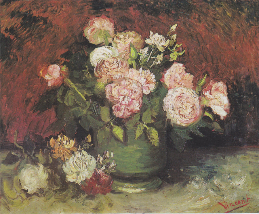 ชามพร้อมดอกโบตั๋นและกุหลาบ - Vincent van Gogh