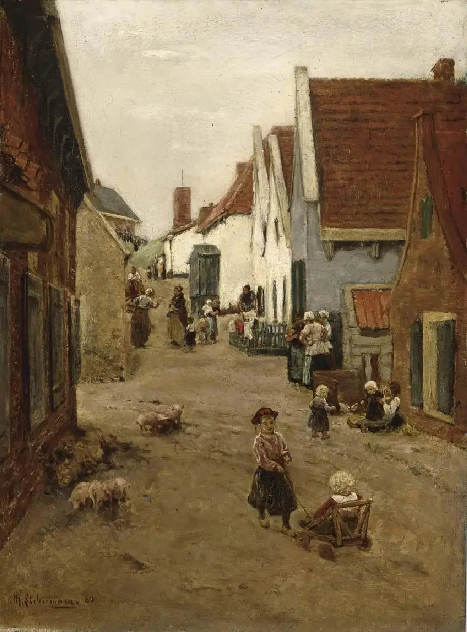 Route du village néerlandais / rue à Zandvoort - Max Liebermann image 1 copie peinte à la main à l’huile