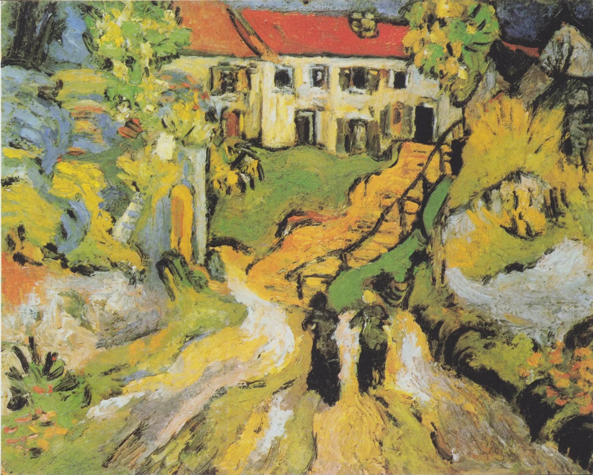Rue du village et escaliers à Auvers avec deux personnages - Vincent van Gogh image 1 tableau peint à l’huile sur toile