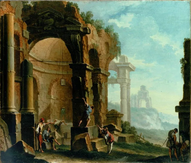 ซากปรักหักพังโบราณพร้อมตัวละคร - Sebastiano Ricci