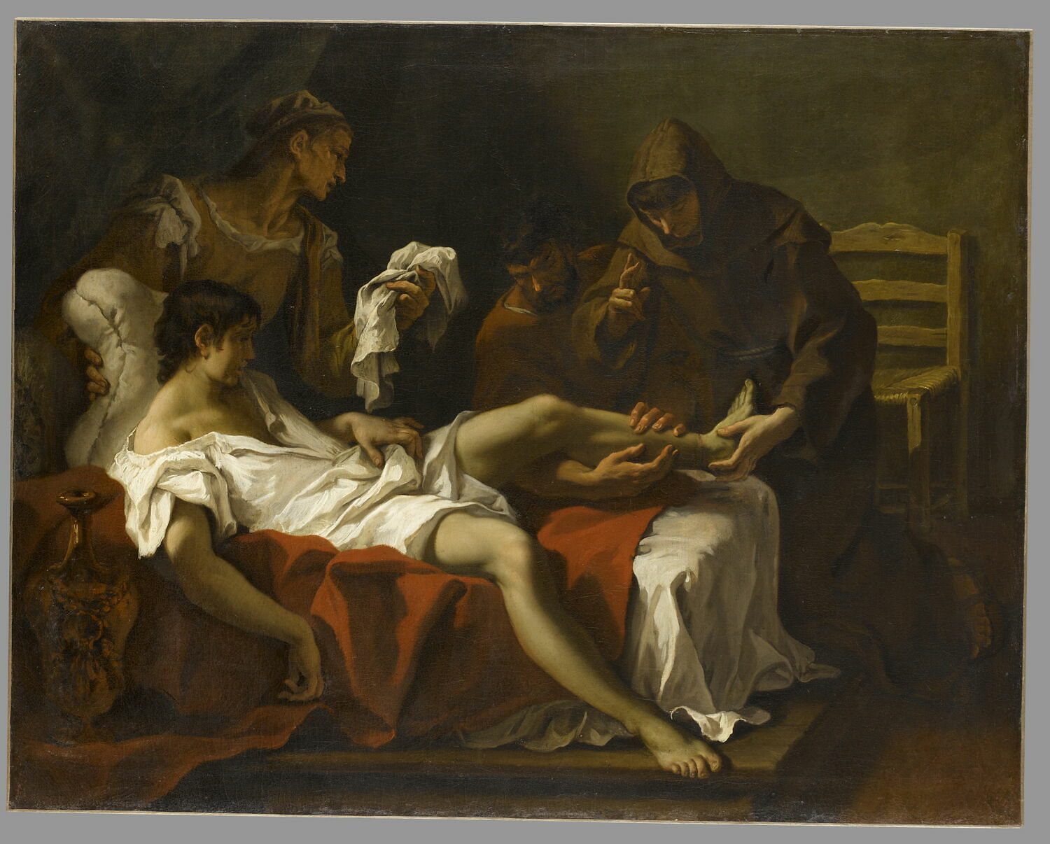 Saint Antoine de Padoue guérissant un jeune homme qui s'était amputé le pied pour se punir d'avoir frappé sa mère - Sebastiano Ricci image 1 copie de tableau peinte à la main