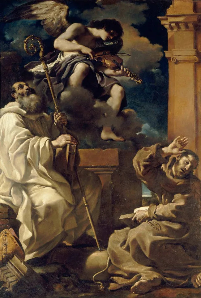 เซนต์ฟรานซิสในความเมามายพร้อมกับเซนต์เบเนดิกต์และเทวดาเครื่องดนตรี - Guercino
