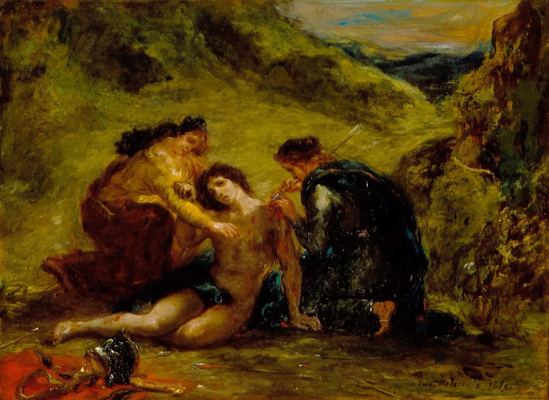Saint-Sébastien avec sainte Irène et un accompagnant - Eugène Delacroix image 1 reproduction d’œuvre d’art à l’huile