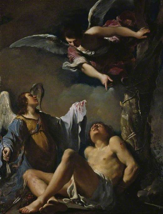 เซนต์เซบาสเตียนที่ได้รับความช่วยเหลือจากเทวดาสององค์ - Guercino