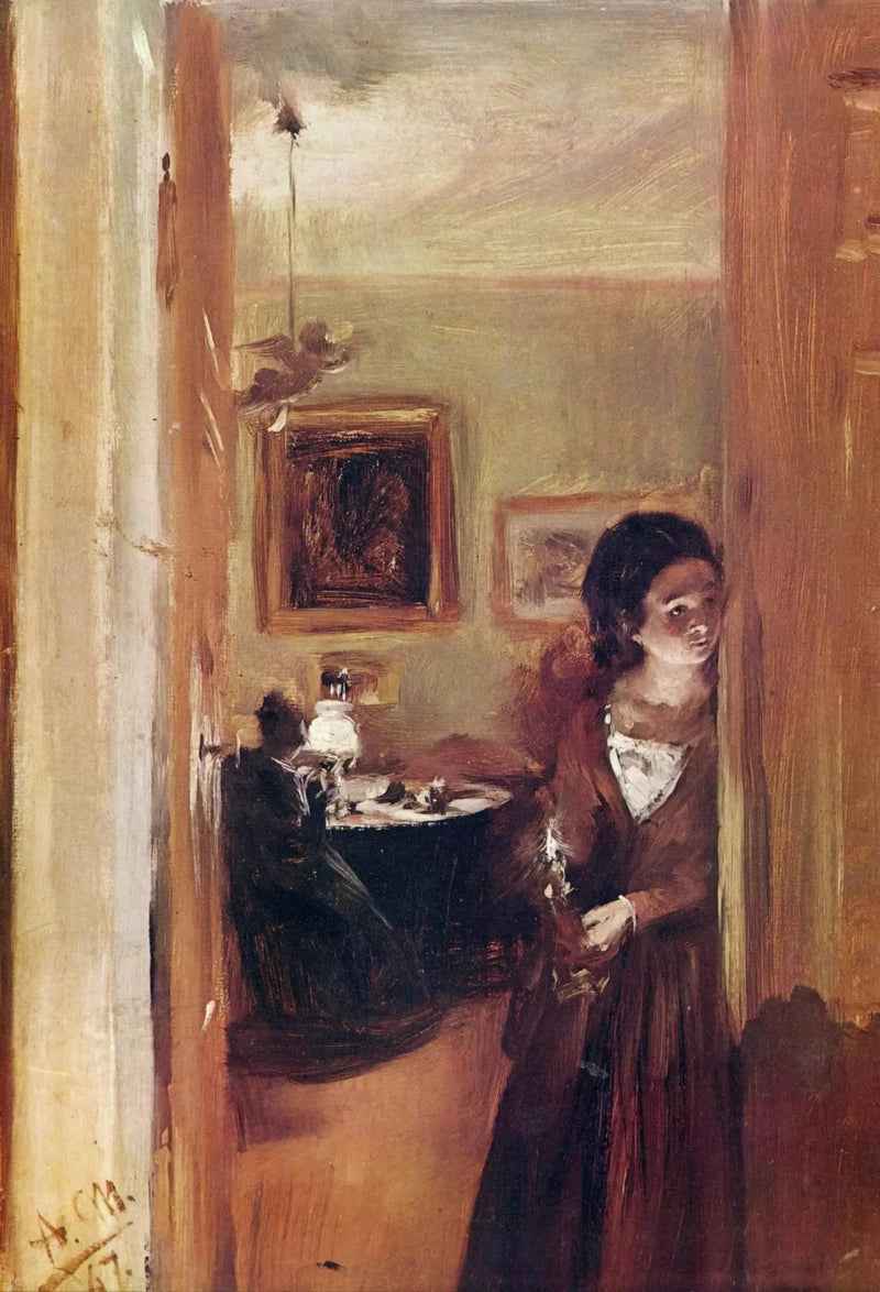 ห้องนั่งเล่นกับน้องสาวของศิลปิน - Adolph von Menzel