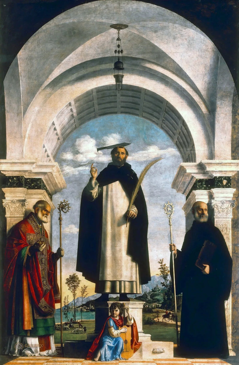 ซาน เปียโตร นักบุญผู้พลีชีพระหว่างนักบุญนิโคลัสและนักบุญเบเนดิกต์ - คิมา ดา โคนิเกลียโน
