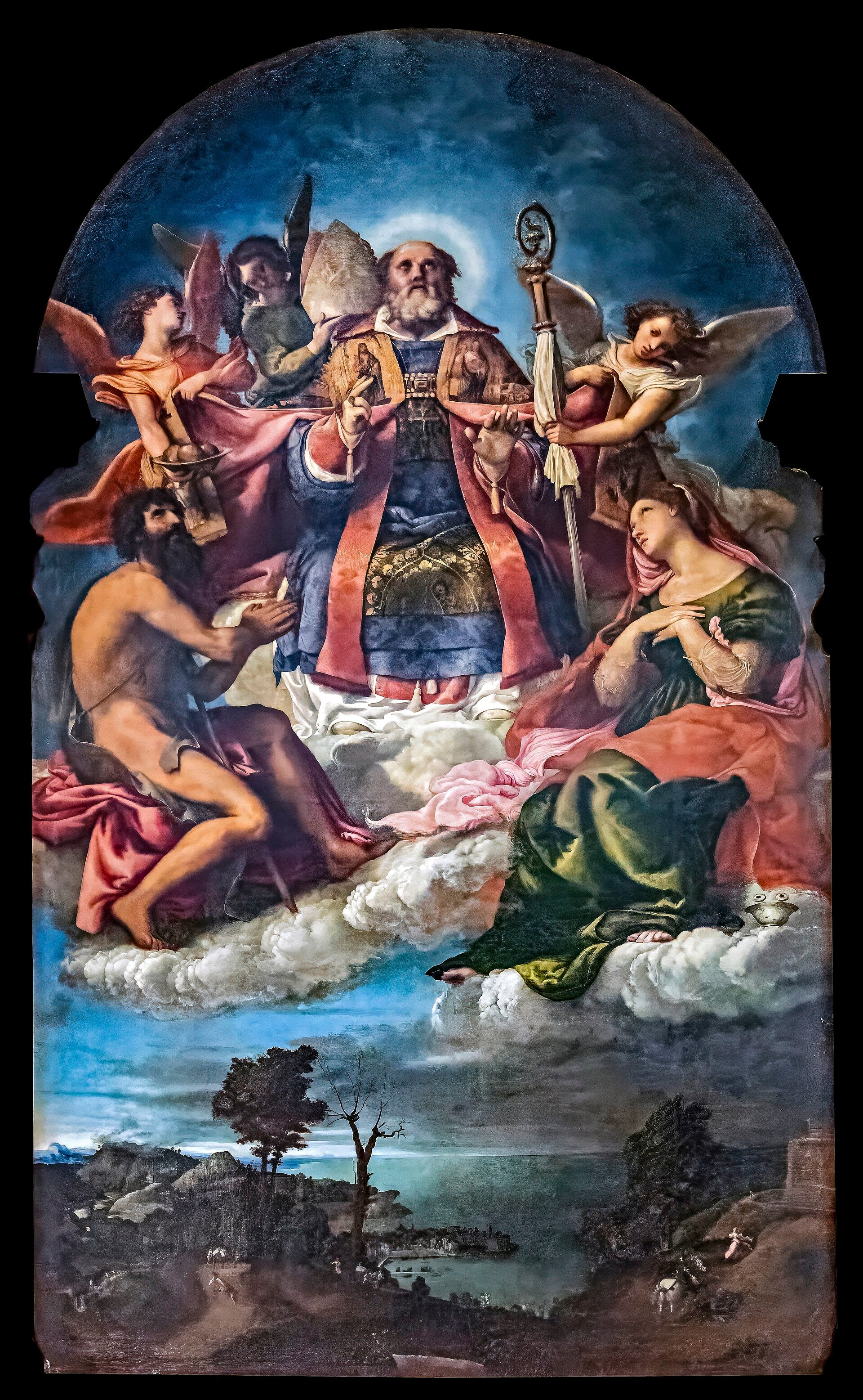 Saint Nicolas en gloire avec saint Jean-Baptiste et sainte Lucie - Lorenzo Lotto