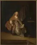 Saskia portant une riche robe en tant que Bathsheba (seule) avec la lettre de David - Rembrandt image 1 copie peinte à la main à l’huile