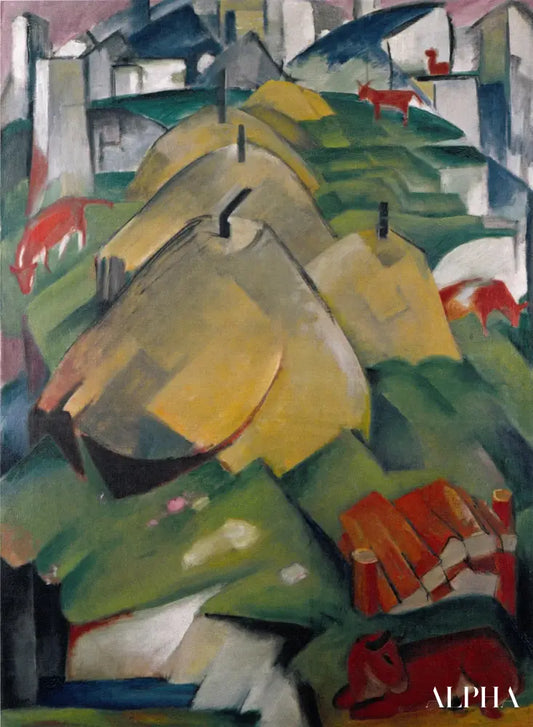 Scène alpine avec meules de foin - Franz Marc - Reproductions de tableaux et peintures haut de gamme